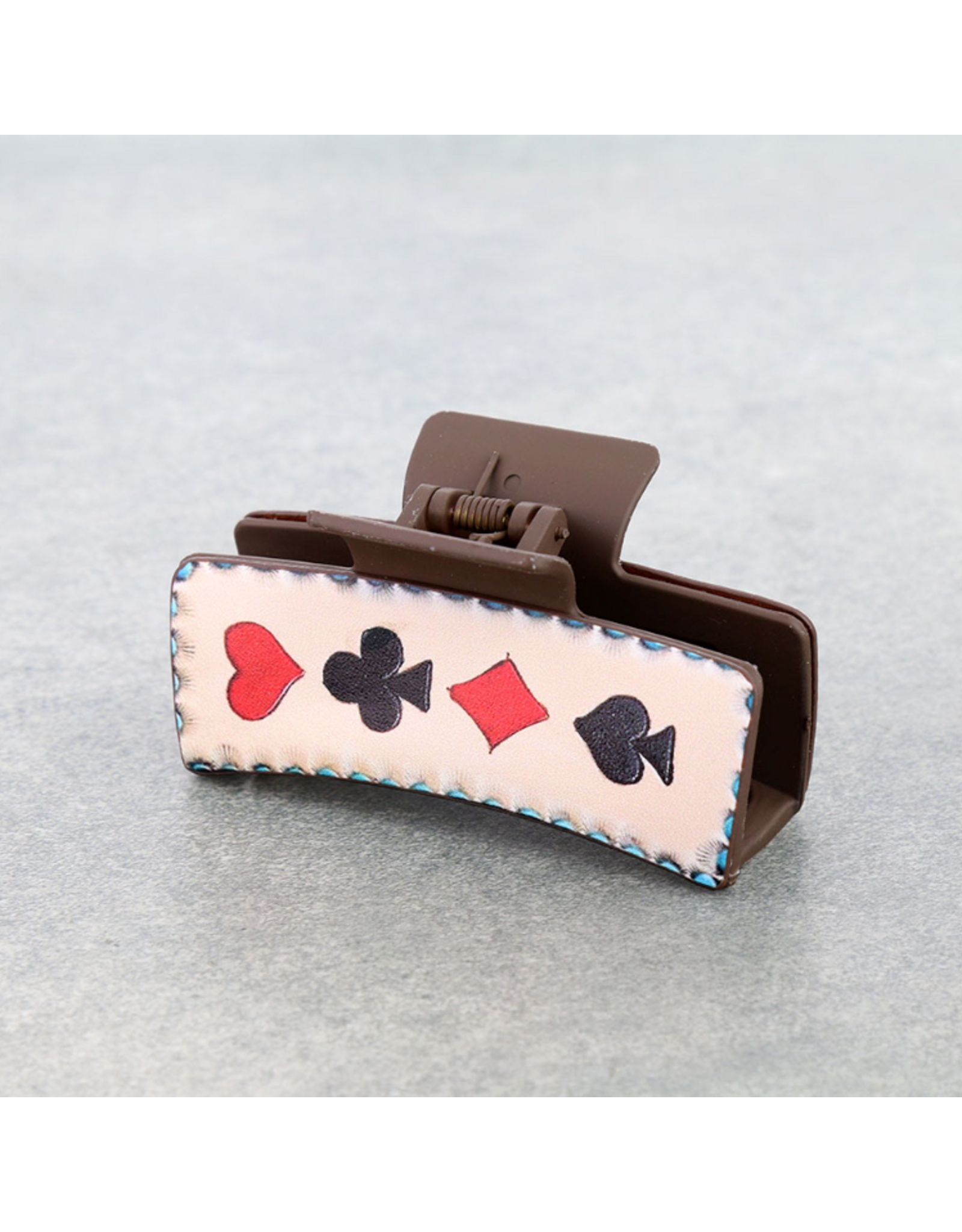 CLAW CLIP BROWN WITH LEATHER PATCHES POKER CARDS
