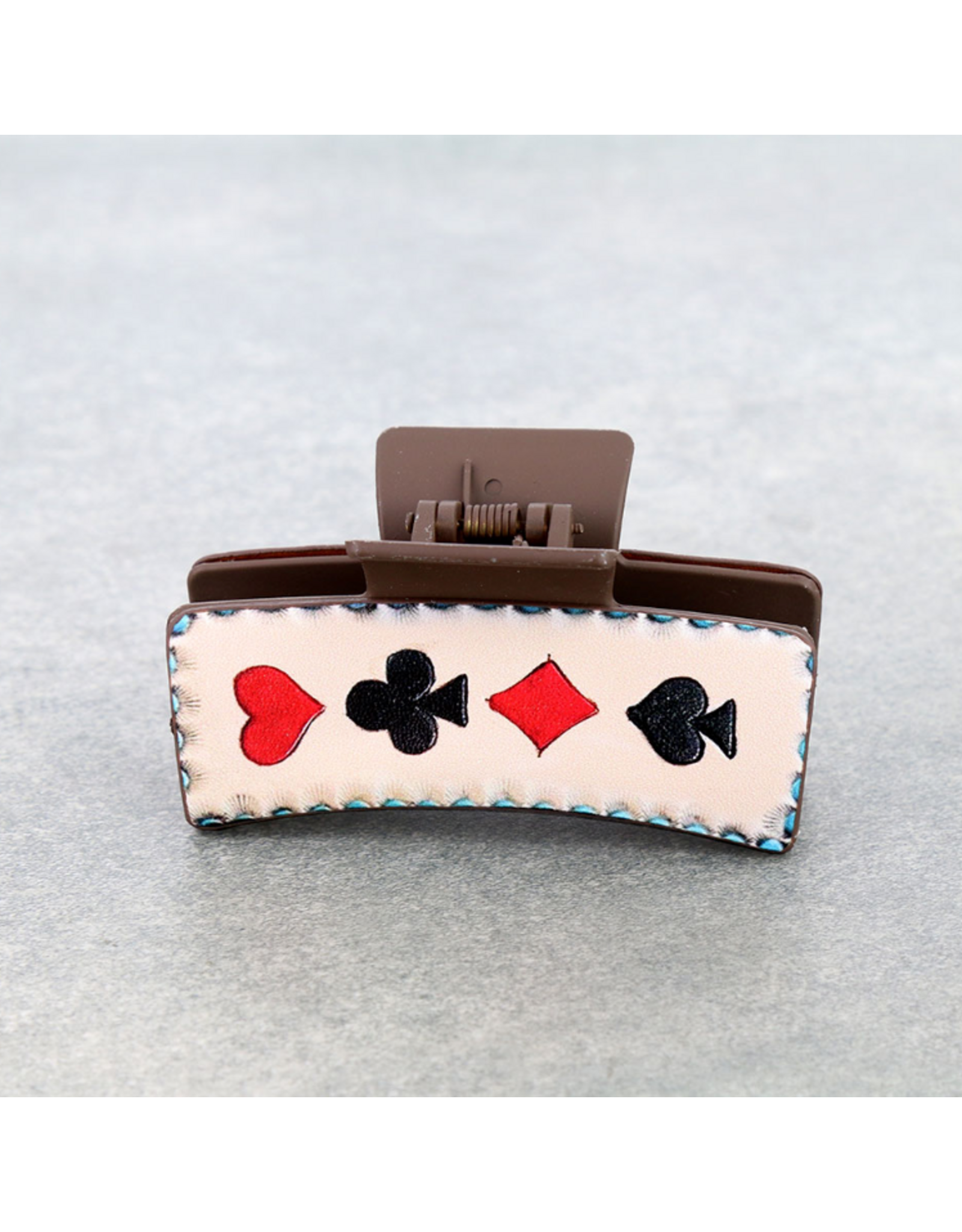 CLAW CLIP BROWN WITH LEATHER PATCHES POKER CARDS