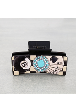 CLAW CLIP BLACK LEATHER WESTERN CHECKERED POKER & 8BALL