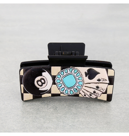 CLAW CLIP BLACK LEATHER WESTERN CHECKERED POKER & 8BALL