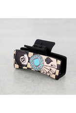 CLAW CLIP BLACK LEATHER WESTERN CHECKERED POKER & 8BALL