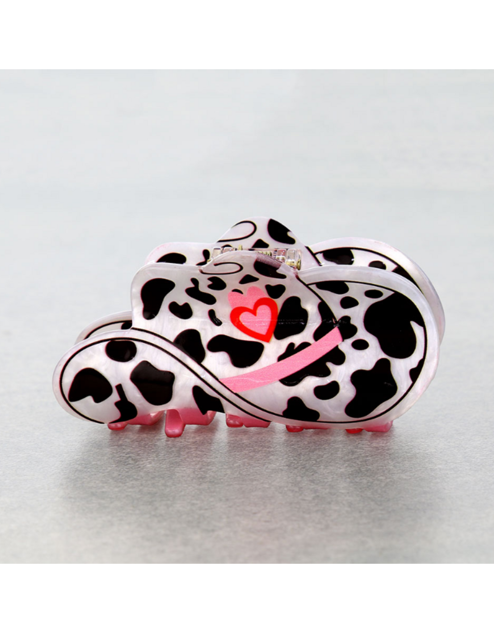 CLAW CLIP WESTERN COW PRINT COWBOY HAT PINK HEART