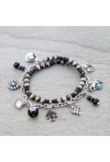 BRACELET NAVAJO PEARL AND BLACK BEAD WESTERN CHARMS STRETCH