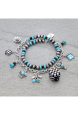 BRACELET NAVAJO PEARL & TURQUOISE BEADS WESTERN CHARMS STRETCH