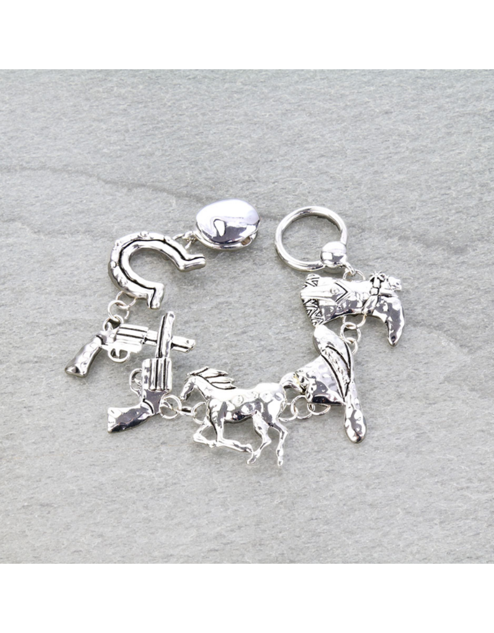 BRACELET SILVER WESTERN VINTAGE MULTI CHARM