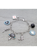 BRACELET WESTERN CHARMS 8 BALL, BOOT, CARD