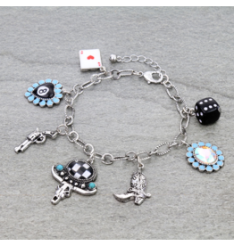 BRACELET WESTERN CHARMS 8 BALL, BOOT, CARD