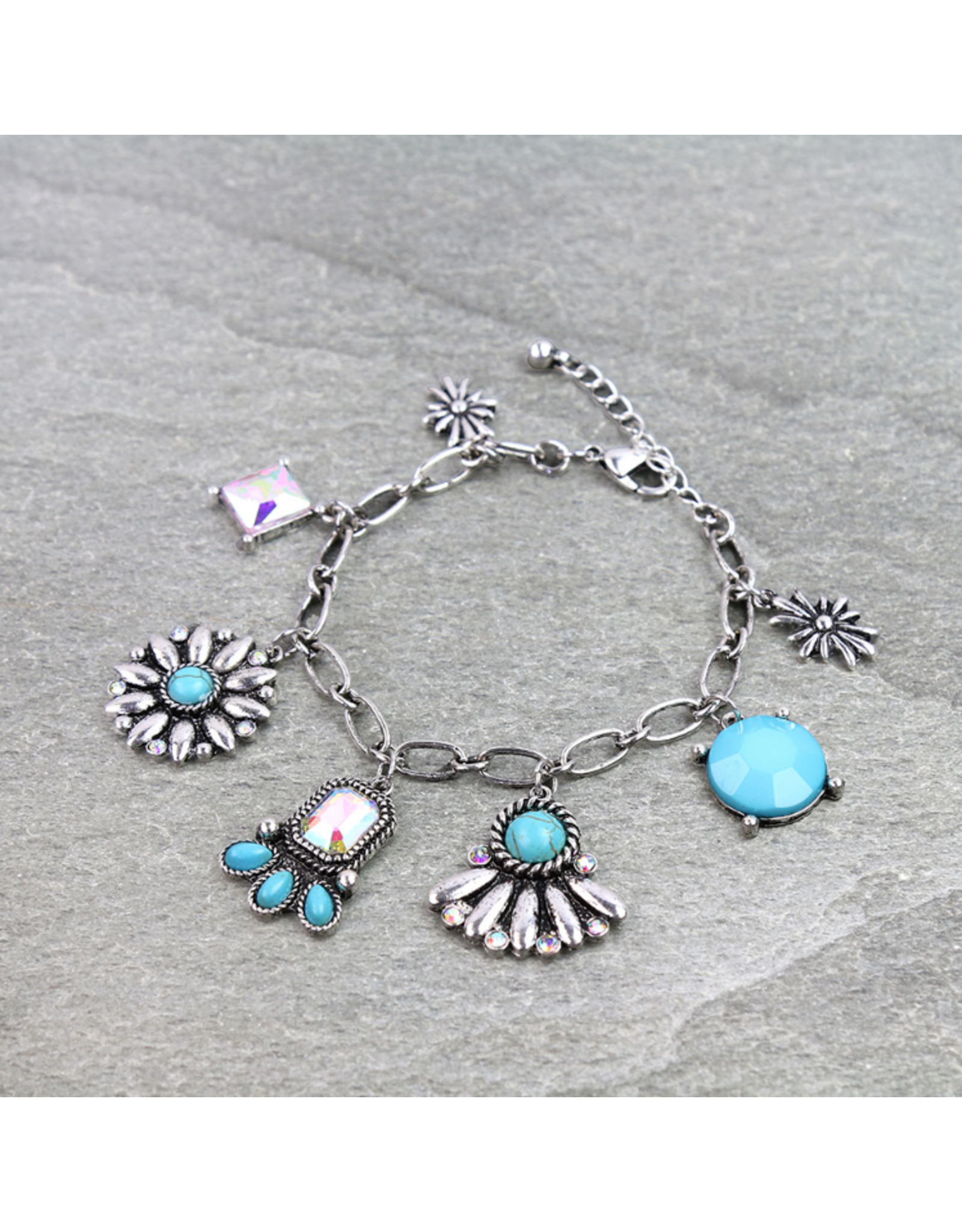 BRACELET CHARM LINK WESTERN CHARMS TURQUOISE CONCHO