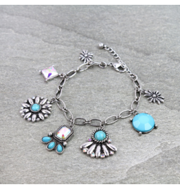 BRACELET CHARM LINK WESTERN CHARMS TURQUOISE CONCHO