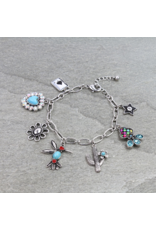 CHARM BRACELET WESTERN CHARMS HUMMING BIRD, CACTUS, CARD