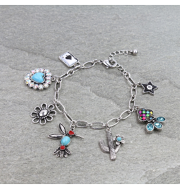 CHARM BRACELET WESTERN CHARMS HUMMING BIRD, CACTUS, CARD