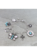 CHARM BRACELET WESTERN CHARMS CARS, BUTTERFLY, DICE
