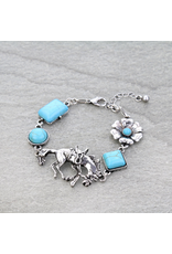 CHARM LINK BRACELET WESTERN HORSE AND TURQUOISE STONES