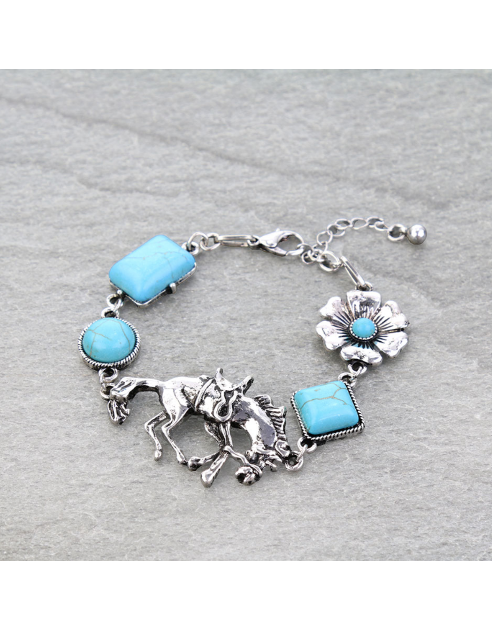 CHARM LINK BRACELET WESTERN HORSE AND TURQUOISE STONES