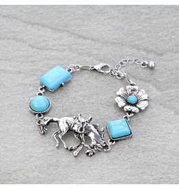 CHARM LINK BRACELET WESTERN HORSE AND TURQUOISE STONES