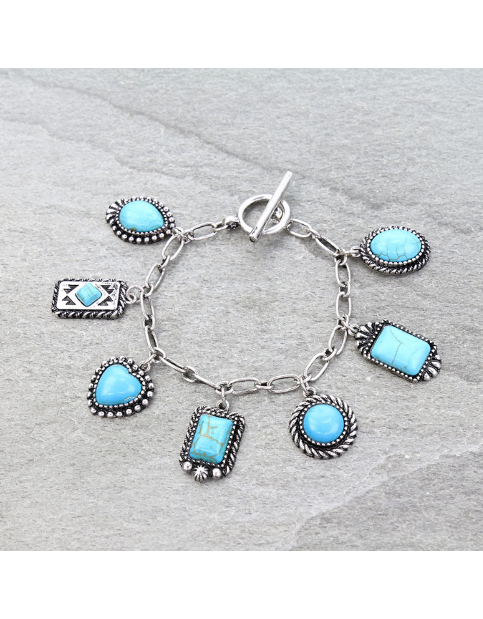 TOGGLE BRACELET WESTERN TURQUOISE SHAPE CHARMS