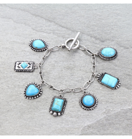 TOGGLE BRACELET WESTERN TURQUOISE SHAPE CHARMS