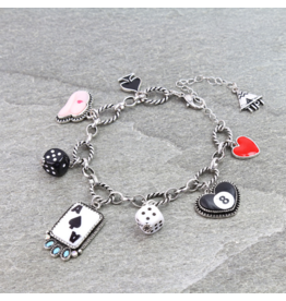 CHARM BRACELET WESTERN CHARMS DICE CARDS PINK HAT