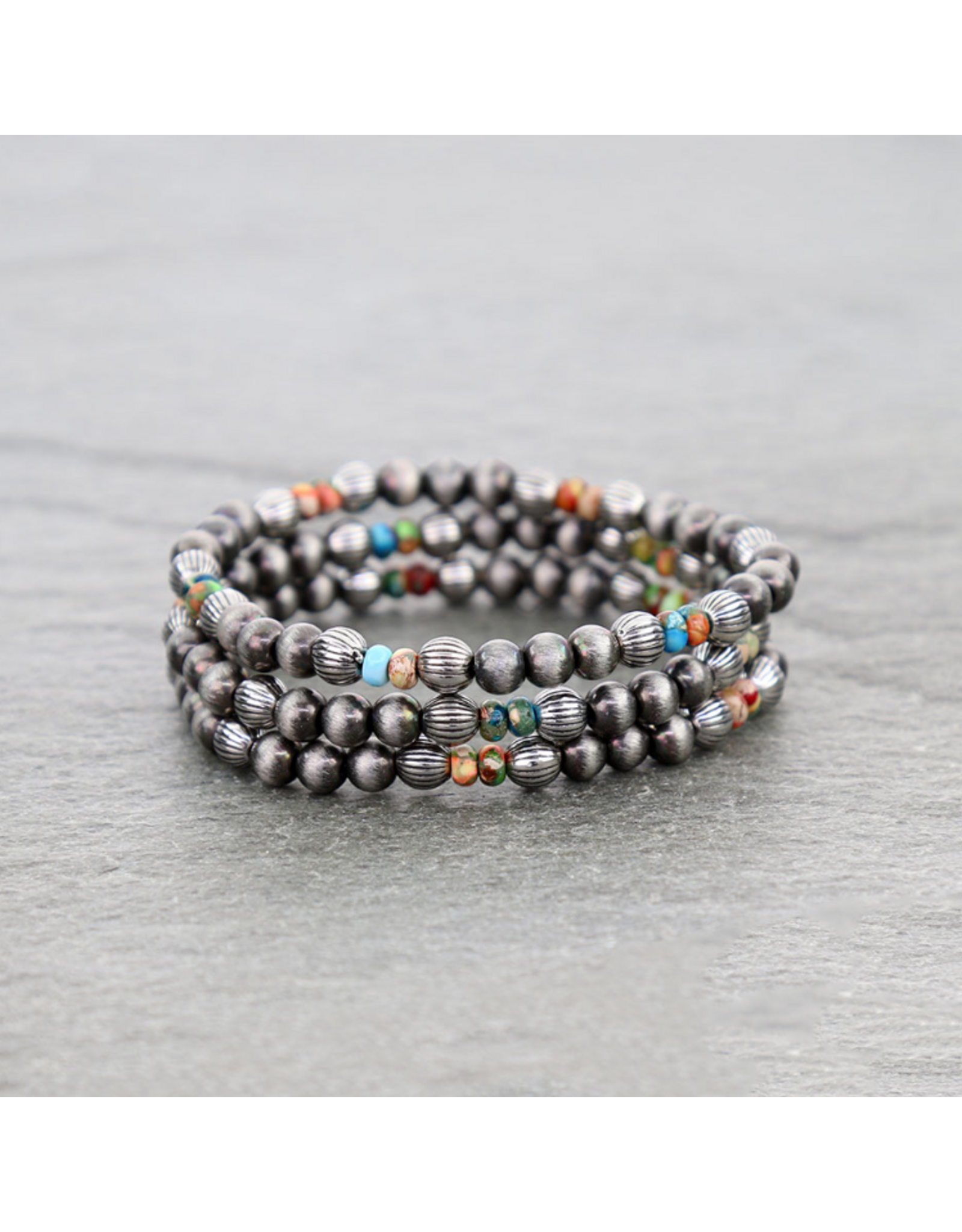 BRACELET NAVAJO STYLE PEARL AND IRREGULAR BEADS MULTI COLOR