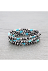 BRACELET NAVAJO PEARL & IRREGULAR BEADS STACK TURQ