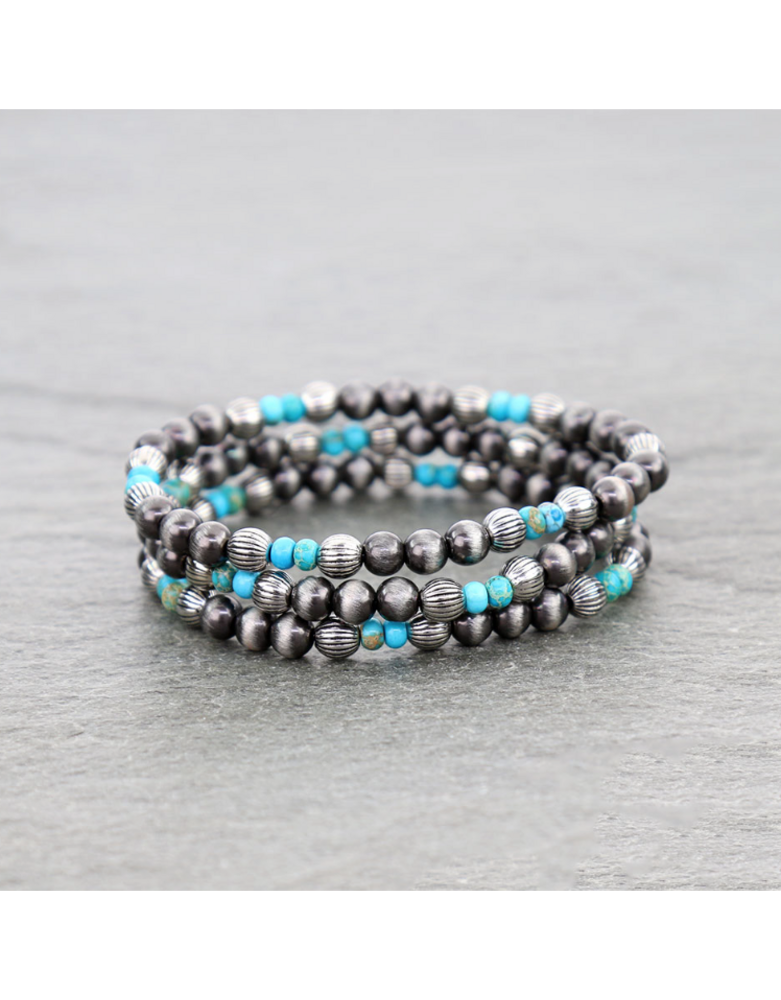 BRACELET NAVAJO PEARL & IRREGULAR BEADS STACK TURQ