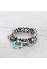 BRACELET WESTERN NAVAJO PEARL STACK OF 2 WITH WESTERN CHARMS