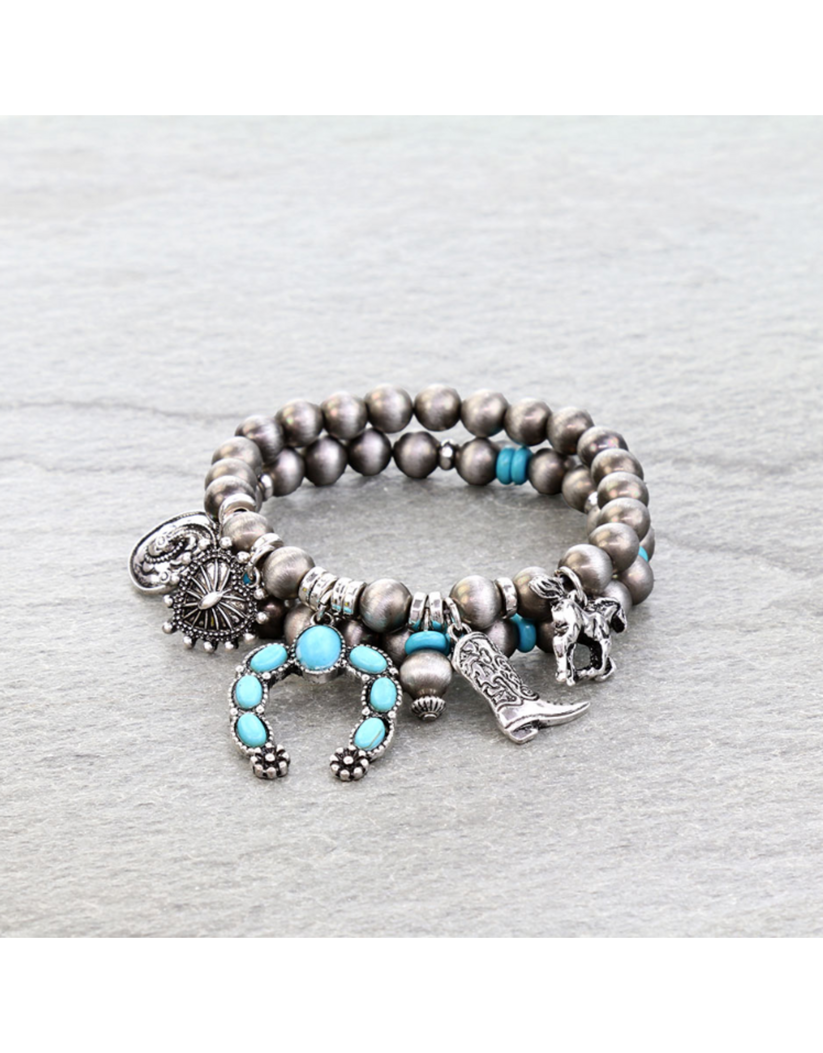 BRACELET WESTERN NAVAJO PEARL STACK OF 2 WITH WESTERN CHARMS