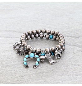 BRACELET WESTERN NAVAJO PEARL STACK OF 2 WITH WESTERN CHARMS
