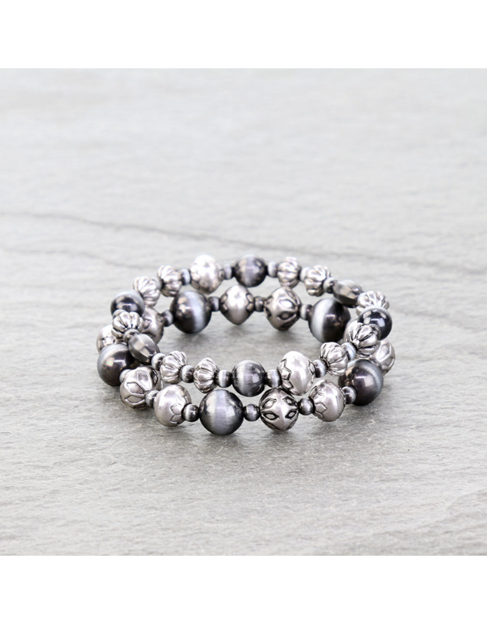 BRACELET STRETCH SET OF 2 TXR AND NAVAJO PEARL