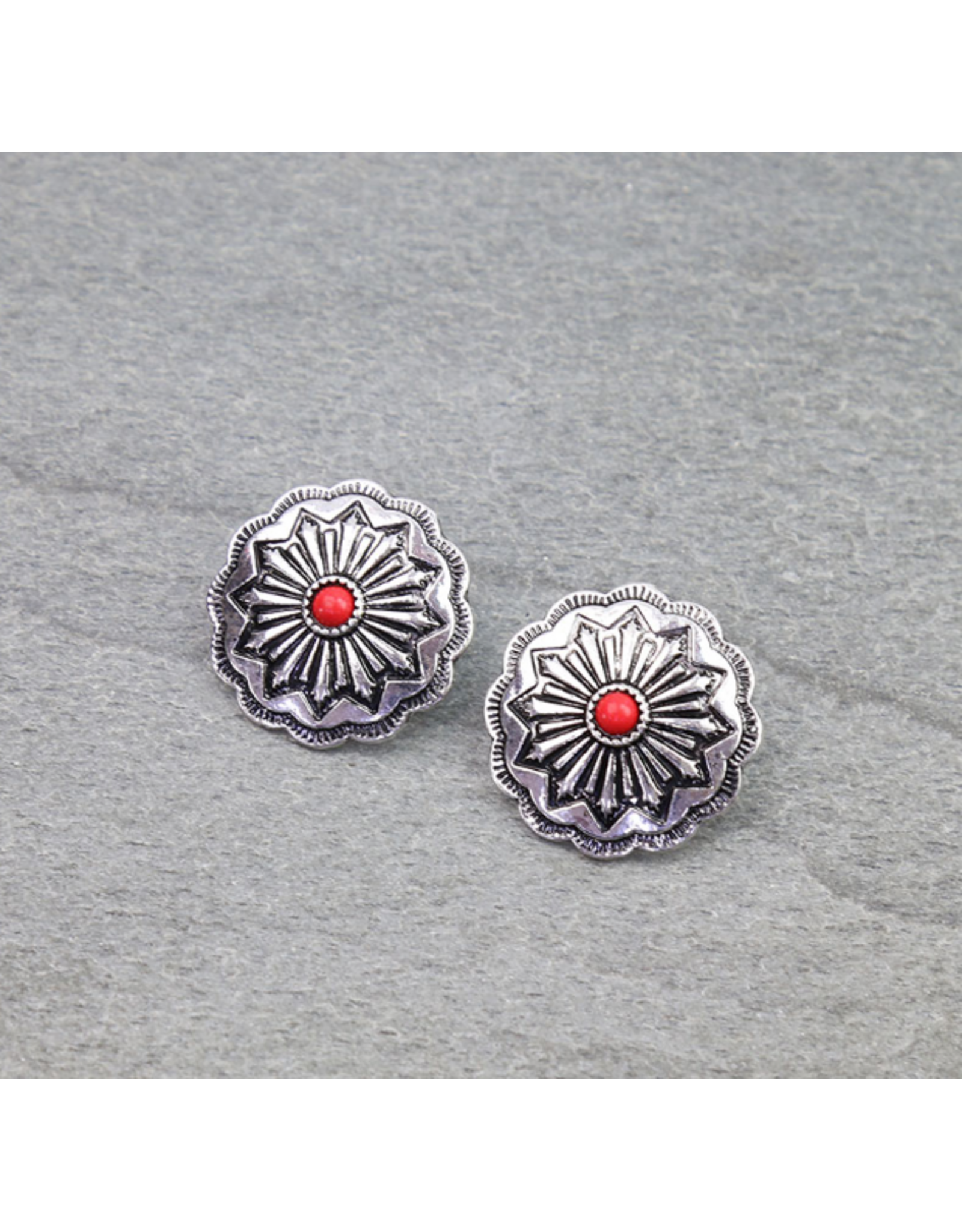 EARRING STUD WESTERN CONCHO MIDDLE STONE