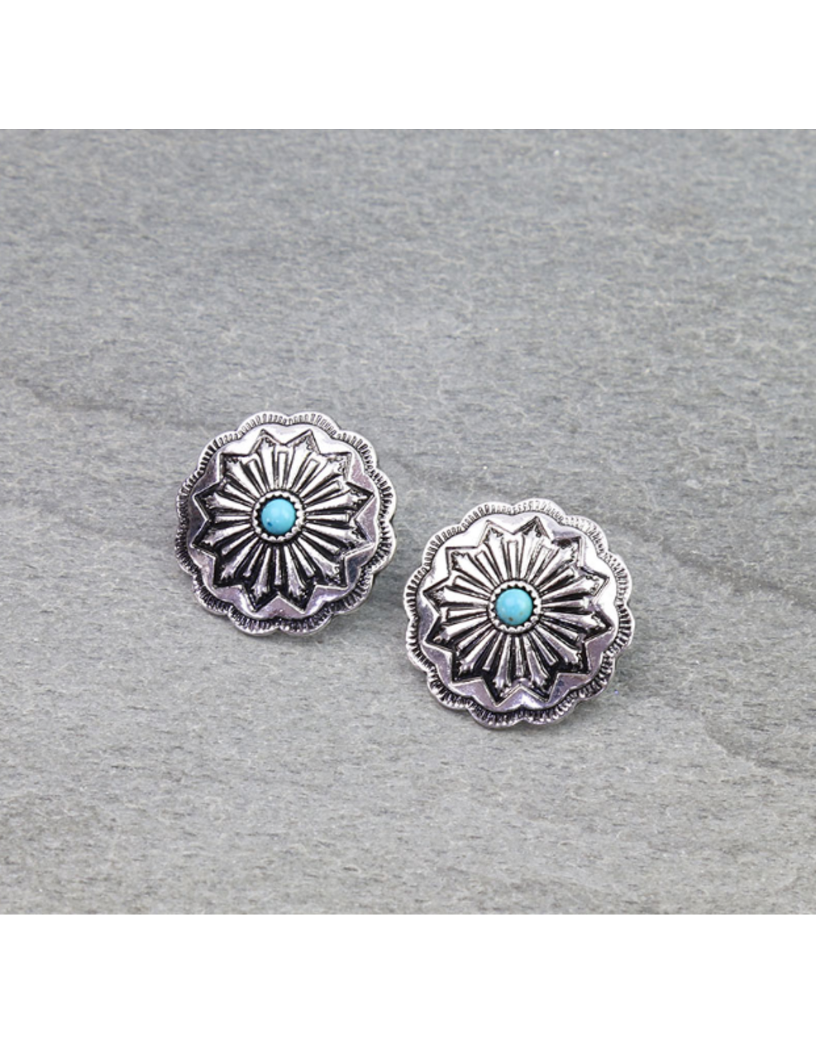 EARRING STUD WESTERN CONCHO MIDDLE STONE
