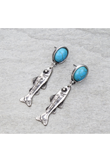 EARRING TURQUOISE CIRCLE POST FISH DANGLE SILVER