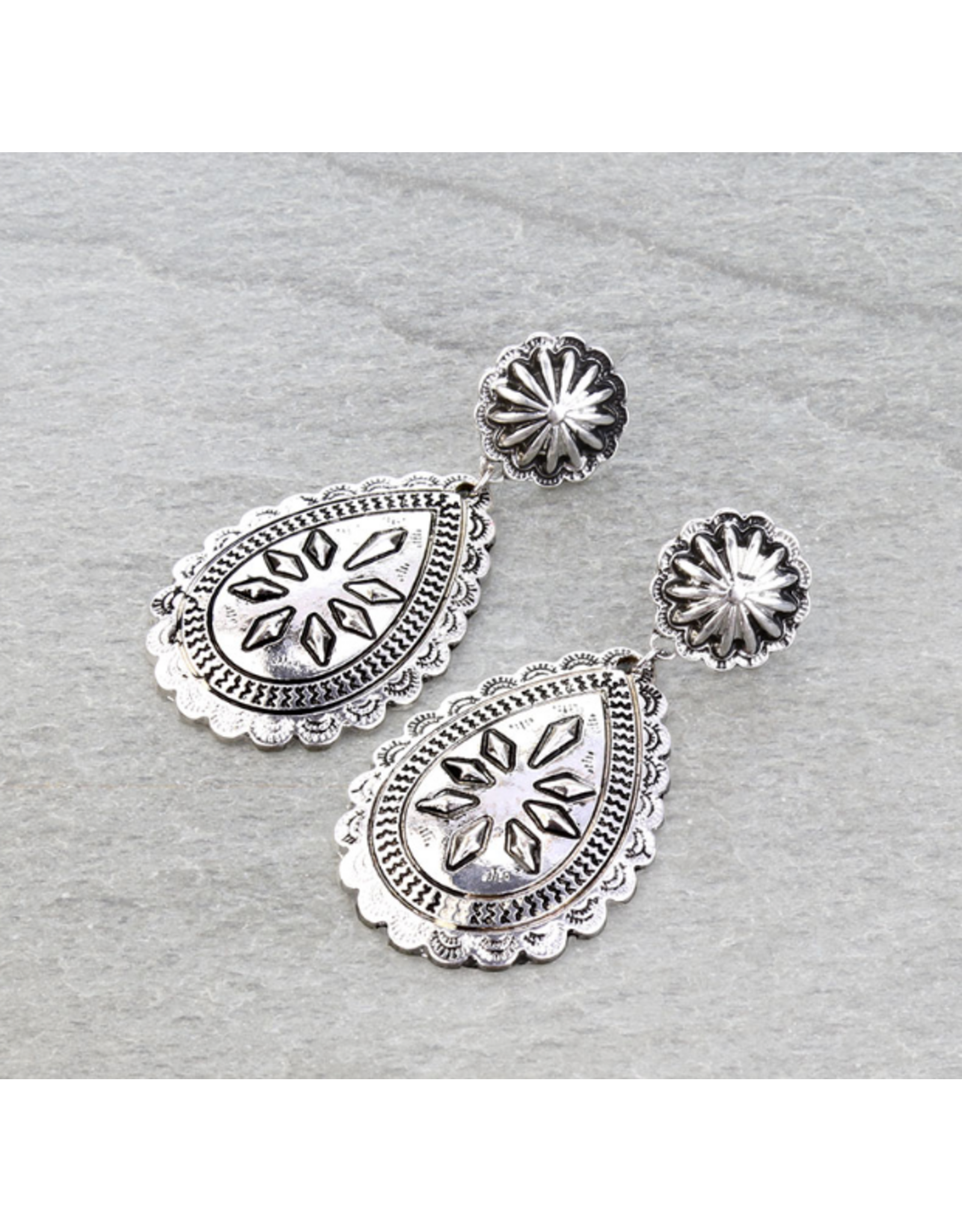 EARRING DANGLE STUD TEARDROP  ENGRAVED