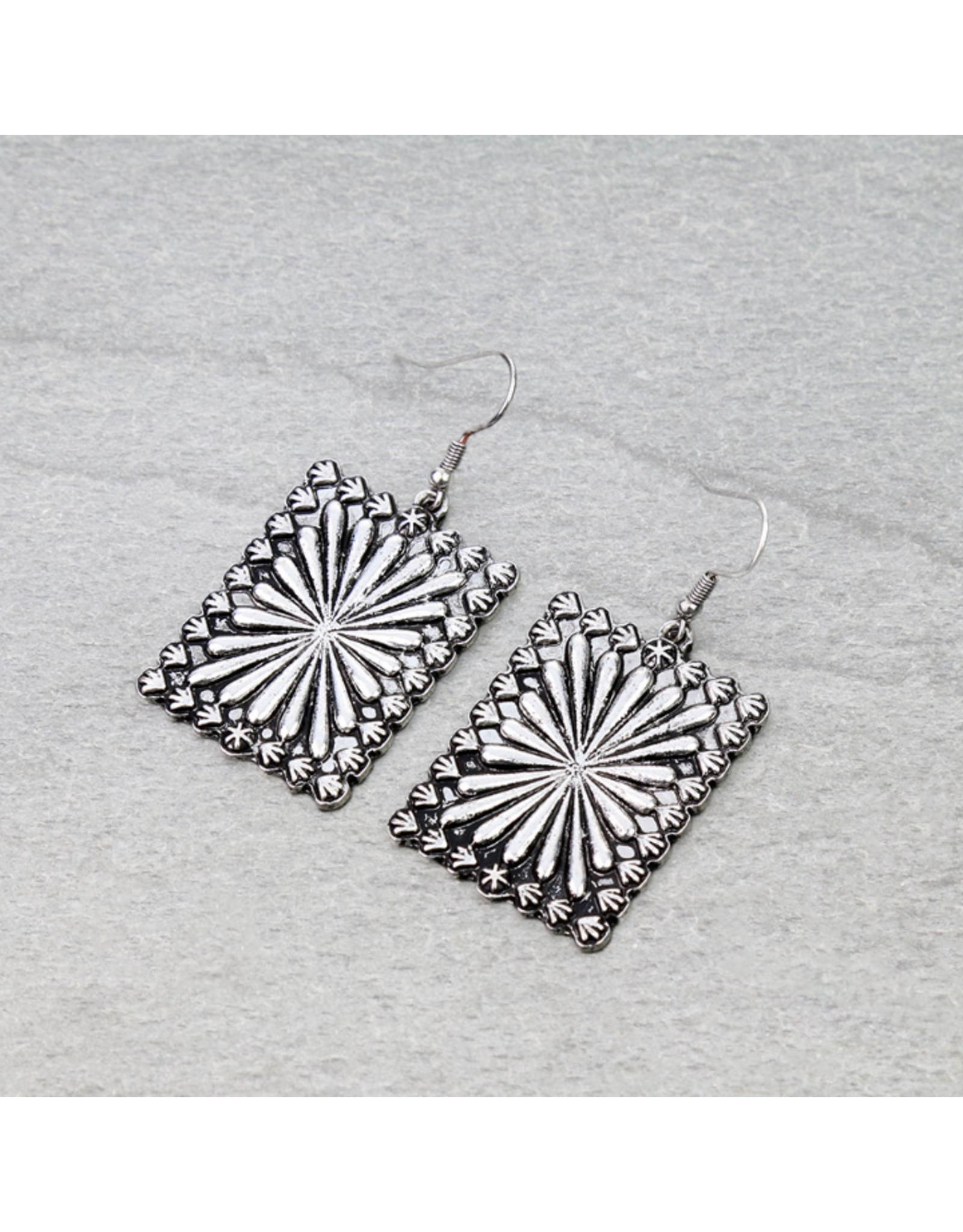 EARRING DANGLE RECTANGLE CONCHO WESTERN