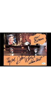 ADAM WEST "BATMAN" WITH HIS BATMOBILE SIGNED 8X10 JSA AUTHENTICATED COA #P41830