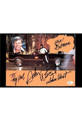 ADAM WEST "BATMAN" WITH HIS BATMOBILE SIGNED 8X10 JSA AUTHENTICATED COA #P41830