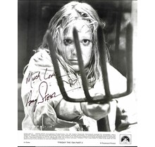 AMY STEEL DEADLY PITCHFORK FRIDAY THE 13TH PART 2, PARAMOUNT PROMO 8X10 W/COAAMY STEEL. HIIDING IN FRIDAY THE 13TH PART 2, PARAMOUNT PROMO PHOTO 8X10 WI/COA