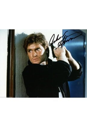 ANDREW STEVENS AUTOGRAPHED SIGNED 8X10 COLOR PRESS PHOTO WITH GUN