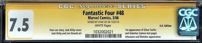 FANTASTIC FOUR #48 CGC 7.5 WHITE UK SS SINGLE HIGHEST GRADED CGC #1032002021