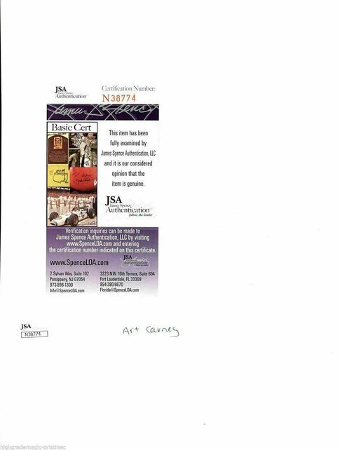 ART CARNEY(DECEASED) SIGNED 8X10 HONEYMOONERS STAR JSA AUTHENTICATED COA #N38774