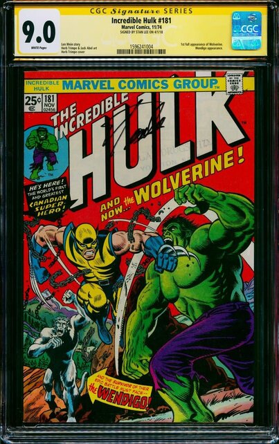 INCREDIBLE HULK #181 CGC 9.0 WHITE SS STAN LEE SIGNED CGC #1596241004