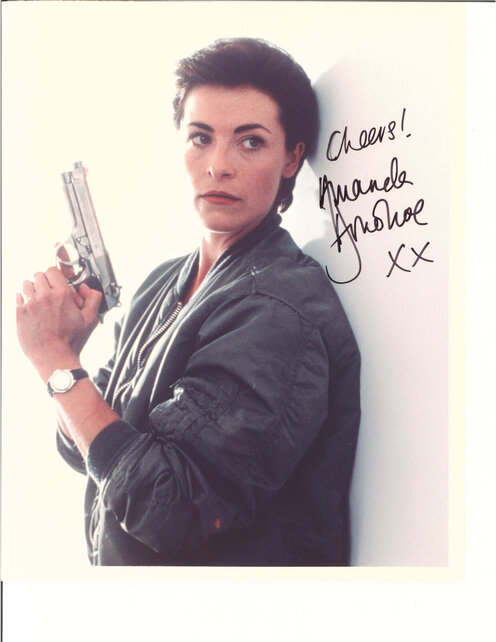AMANDA DONOHOE WITH A GUN SIGNED PHOTO AUTOGRAPHED W/COA 8X10
