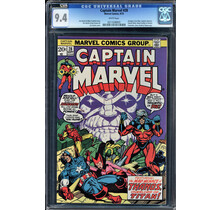 CAPTAIN MARVEL #28 CGC 9.4 WHITE PAGES AVENGERS AND THANOS COVER #0211038003