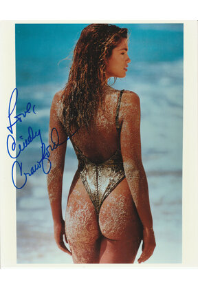 CINDY CRAWFORD 8 X10 AT THE BEACH FROM THE BEHIND !! NICE BUNS ! W/COA
