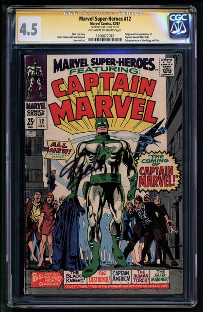 MARVEL SUPER-HEROES #12 CGC 4.5 SS  STAN LEE ORG & 1ST CAPT. MARVEL CGC #1206677018