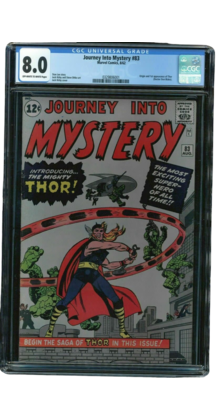 JOURNEY INTO MYSTERY #83 CGC 8.0 OW/W 1ST APP AND ORIGIN THOR CGC #0329806001