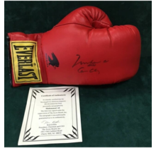 ALI & CASSIUS CLAY SIGNED 2X's EVERLAST RED BOXING GLOVE WITH COA