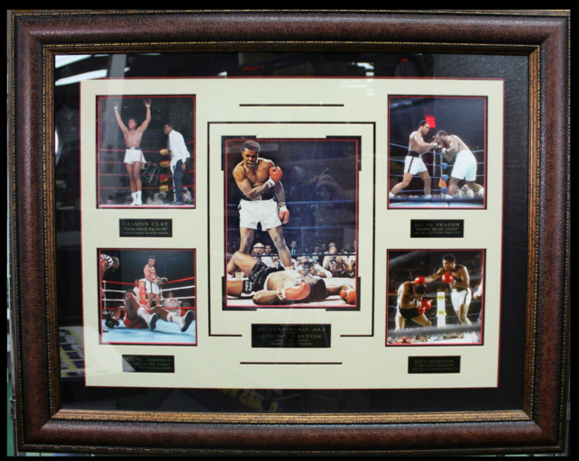 MUHAMMAD ALI  FAMOUS FIGHTS COLLAGE SIGNED CUSTOM FRAME