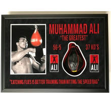 MUHAMMAD ALI  "THE GREATEST" FRAMED SIGNED SPEED BAG WITH PHOTO