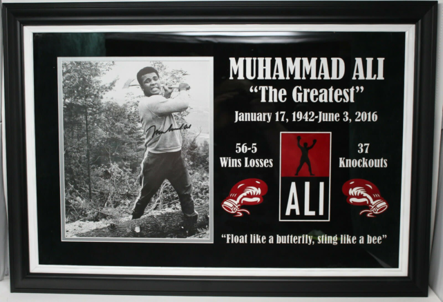 MUHAMMAD ALI IN TRAINING SWINGING A BIG AXE. SIGNED ! FRAMED